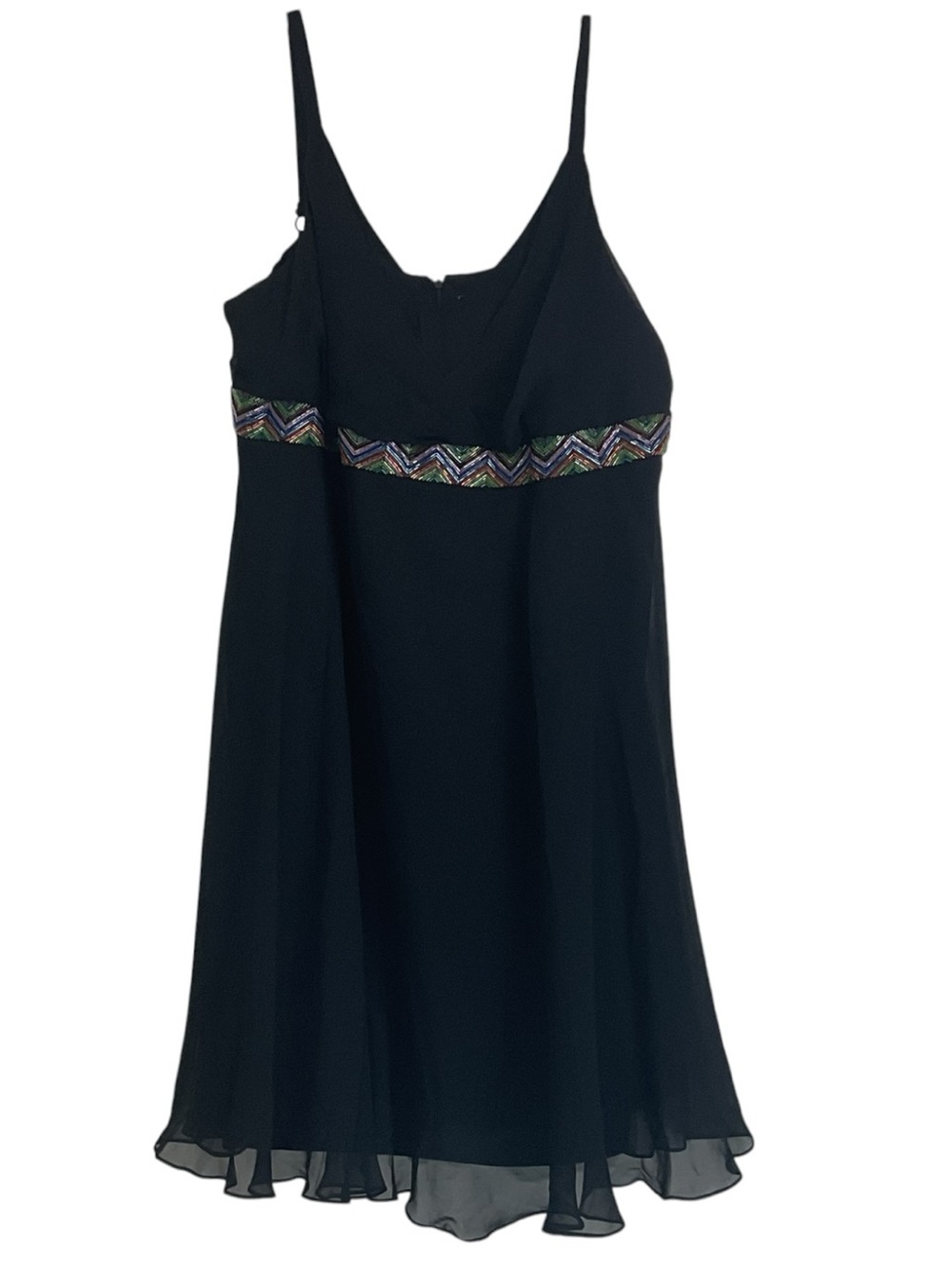 Eva Blue Petite 18WP Black Beaded Chiffon Dress Adjustable Straps V-neck NWT
